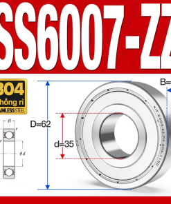 Vòng bi - bạc đạn SS6007-ZZ (Chống ăn mòn - Inox 304 - phớt kim loại - 35*62*14 mm)