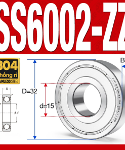 Vòng bi - bạc đạn SS6002-ZZ (Chống ăn mòn - Inox 304 - phớt kim loại - 15*32*9 mm)