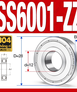 Vòng bi - bạc đạn SS6001-ZZ (Chống ăn mòn - Inox 304 - phớt kim loại - 12*28*8 mm)