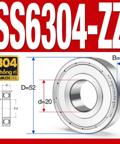 Vòng bi - bạc đạn SS6304-ZZ (Chống ăn mòn - Inox 304 - phớt kim loại - 20*52*15 mm)