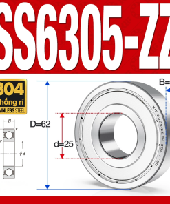 Vòng bi - bạc đạn SS6305-ZZ (Chống ăn mòn - Inox 304 - phớt kim loại - 25*62*17 mm)