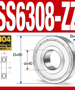 Vòng bi - bạc đạn SS6308-ZZ (Chống ăn mòn - Inox 304 - phớt kim loại - 40*90*23 mm)