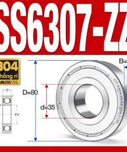 Vòng bi - bạc đạn SS6307-ZZ (Chống ăn mòn - Inox 304 - phớt kim loại - 35*80*21 mm)
