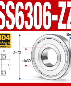 Vòng bi - bạc đạn SS6306-ZZ (Chống ăn mòn - Inox 304 - phớt kim loại - 30*72*19 mm)