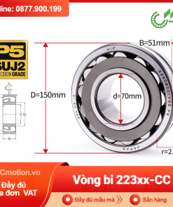 Vòng bi cà na tự lựa 2 dãy - bạc đạn cà na 22315CC/W33 (Có rãnh bôi trơn - lồng cách bi Thép - kt 75*160*55 mm)