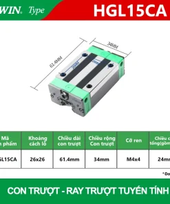 Con trượt vuông thấp HGL15CA (Bi trượt vuông-Hiwin type)